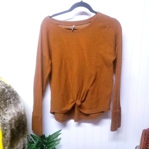 Mudd Waffle Knit Front Tie Brown Size Small